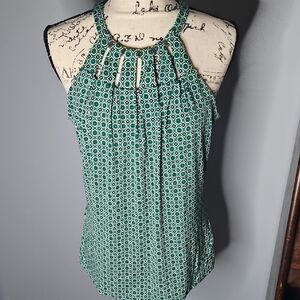 White House Black Market Green Pleated Halter Blouse